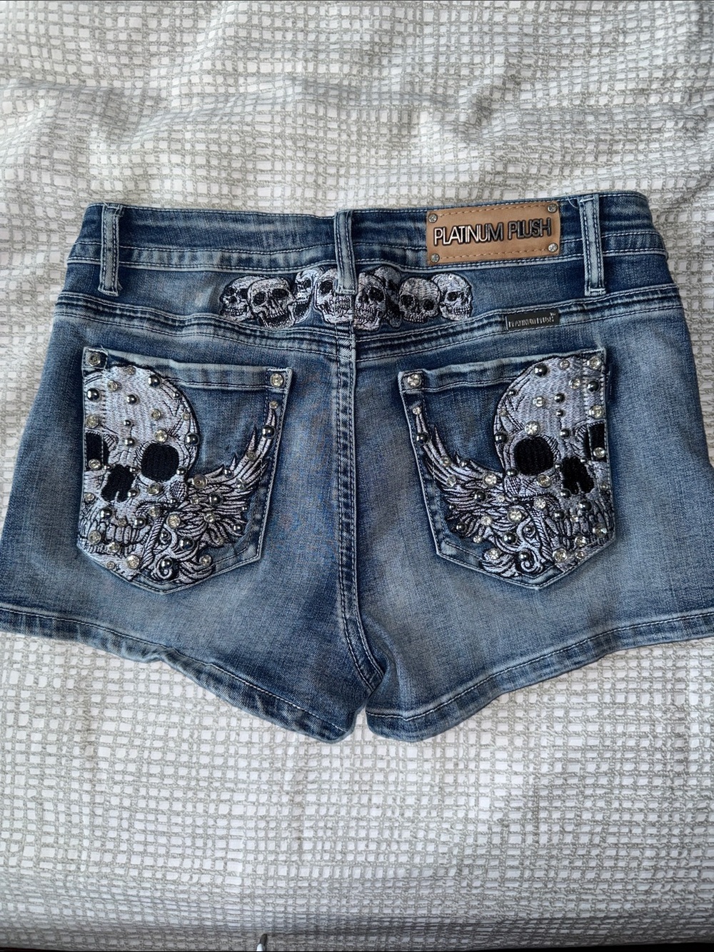 Platinum Plush Tribe of Skulls Rhinestone Shorts